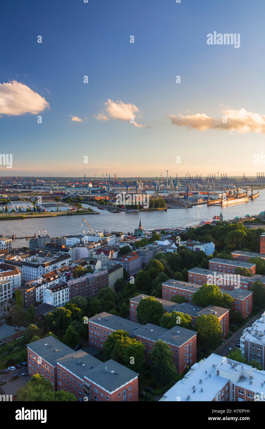 View of harbour and Elbe River, Hamburg, Germany Stock Photo - Alamy