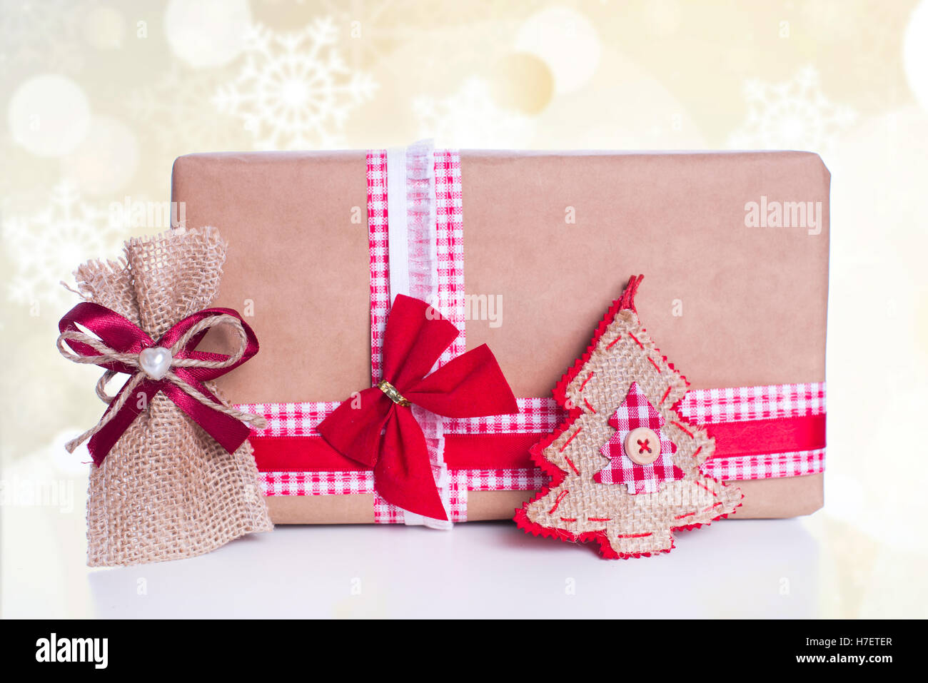 Christmas decoration and gifts on abstract background Stock Photo
