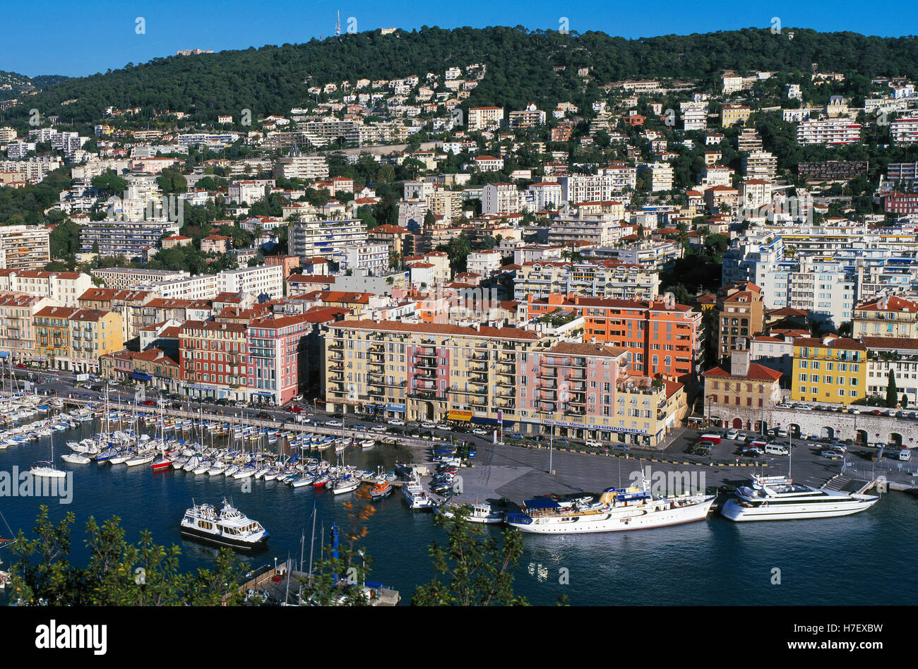 Elevated view of Nice harbour, Cote d'Azur, Provence, France Stock Photo