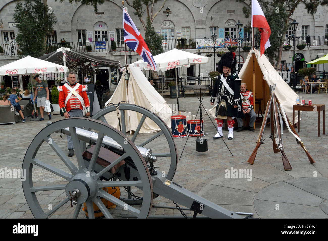 Historic military re-enactment in Grand Casemates Square, Gibraltar Stock Photo