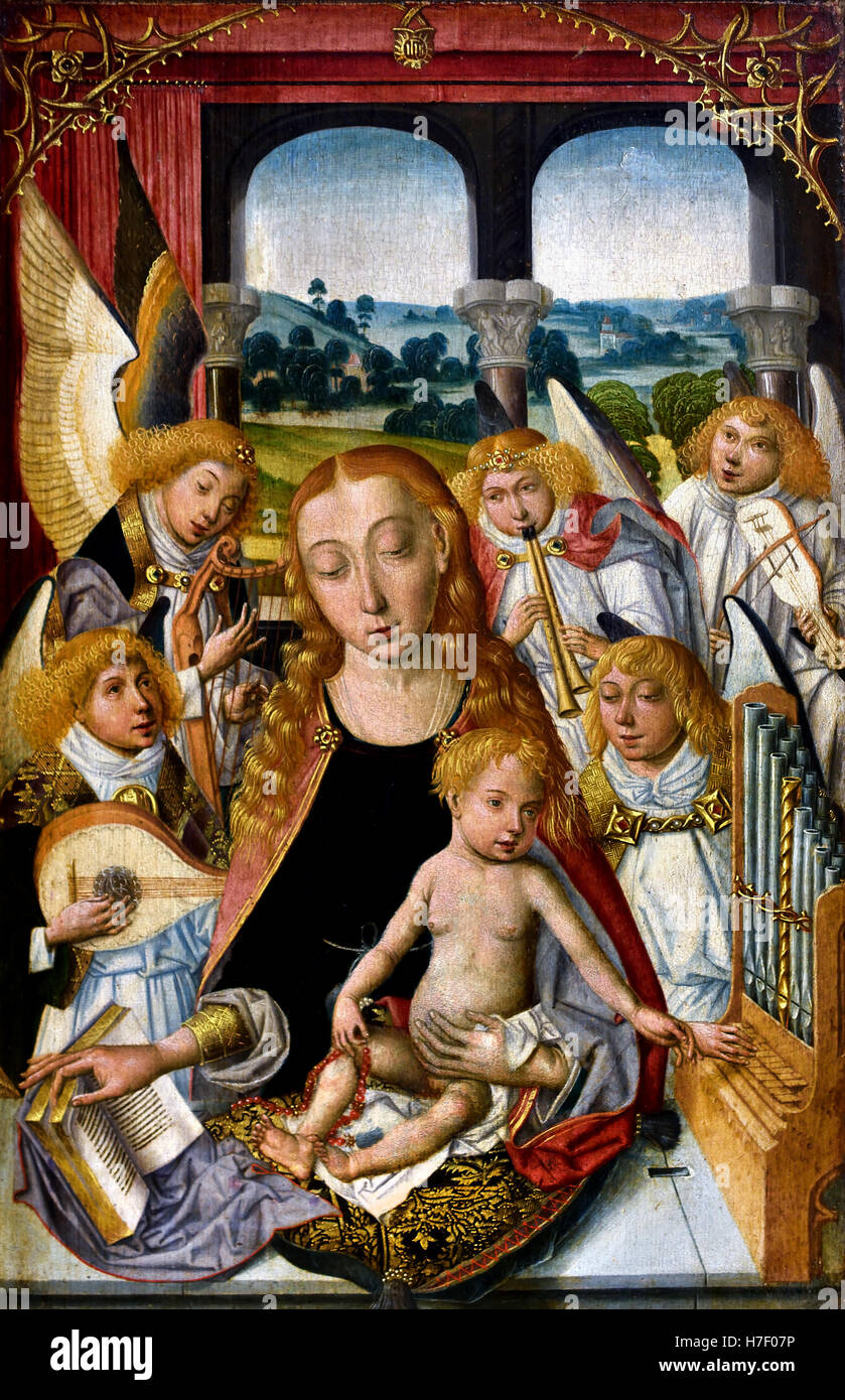 Virgin with Angels Playing Musical Instruments 1490 Dutch The Netherlands 15th Century Stock Photo