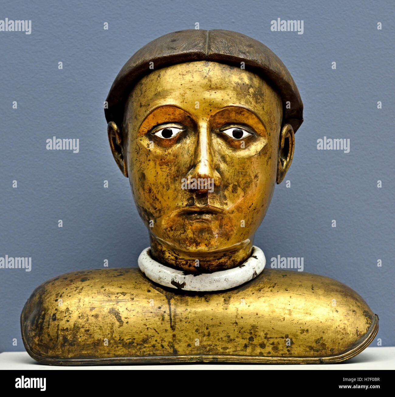 Reliquary Bust of a Male Saint ( Copper gold  gilded and enameled ) 15th Century Burgundy France French Stock Photo