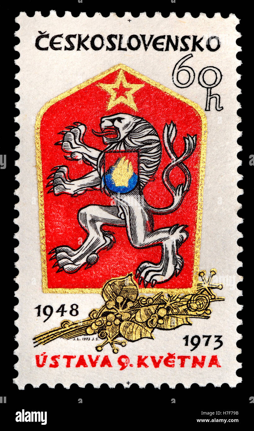 Czechoslovakian postage stamp (1973) commemorating the 25th anniversary of the Communist Constitution, 9th May 1948, following.. Stock Photo