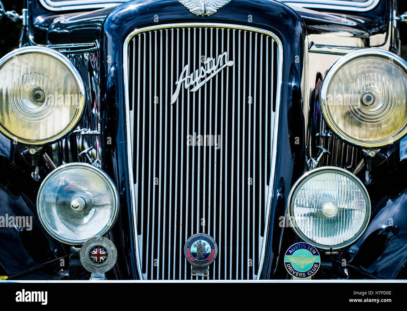 A head on view of a classic Austin motorcar Stock Photo