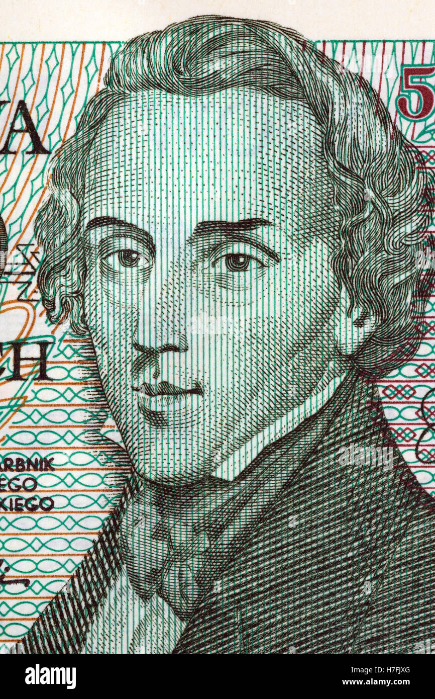 Frederic Chopin portrait from old five thousand zloty Stock Photo