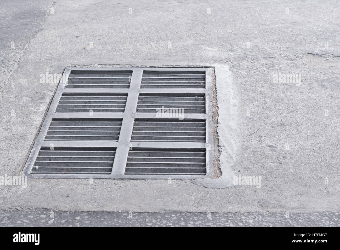 Steel Sewer Cover or Manhole cover, sewer grate on the floor Stock