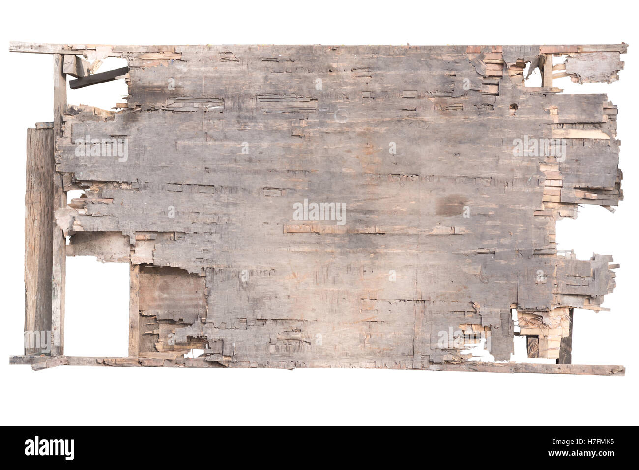 Old weathered plywood, damaged plywood wall background and texture