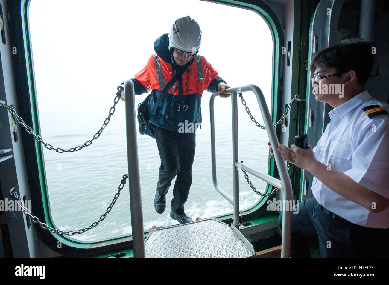 Harbour pilot on board a container ship Stock Photo Alamy