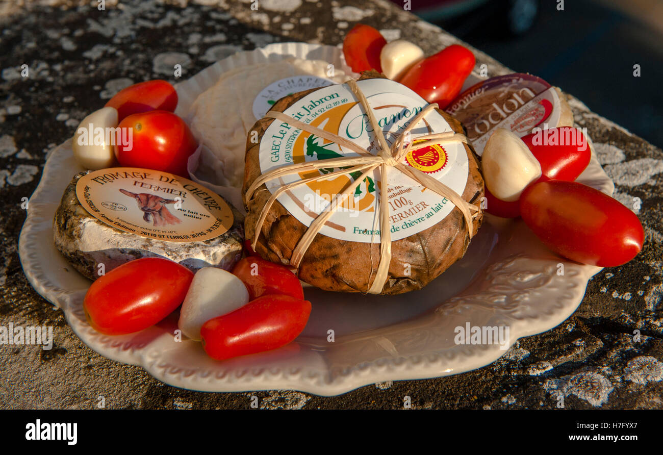 Goat and sheep cheese from the south of France, including the famous Banon cheese from Provence Stock Photo