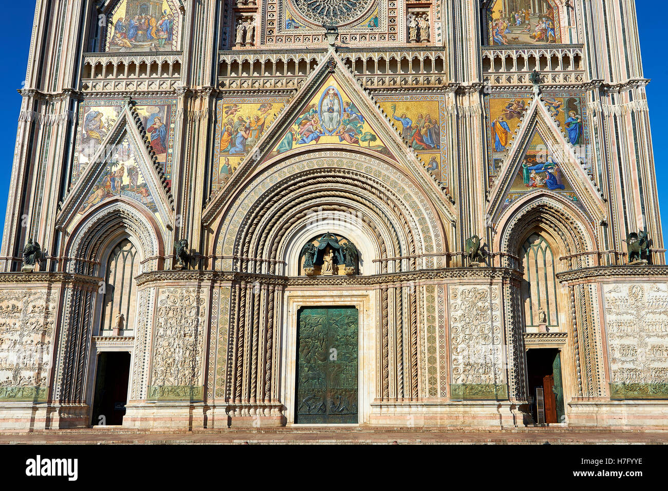 Detail Of The Tuscan Gothic Facade Of The14th Century Orvieto Duomo 