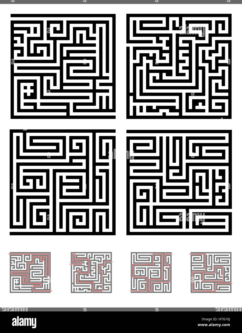 Illustration of Black and White Mazes or Labyrinths Games Set Stock ...