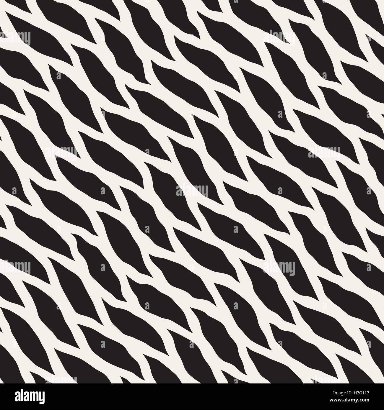 Vector Seamless Black and White Hand Drawn Diagonal Wavy Shapes Pattern ...