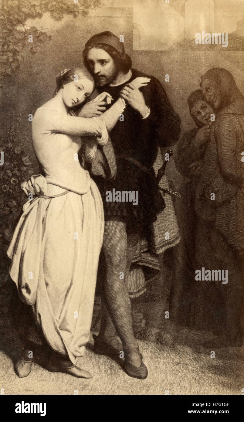 Faust and Marguerite in the Garden, painting by Ary Scheffer Stock