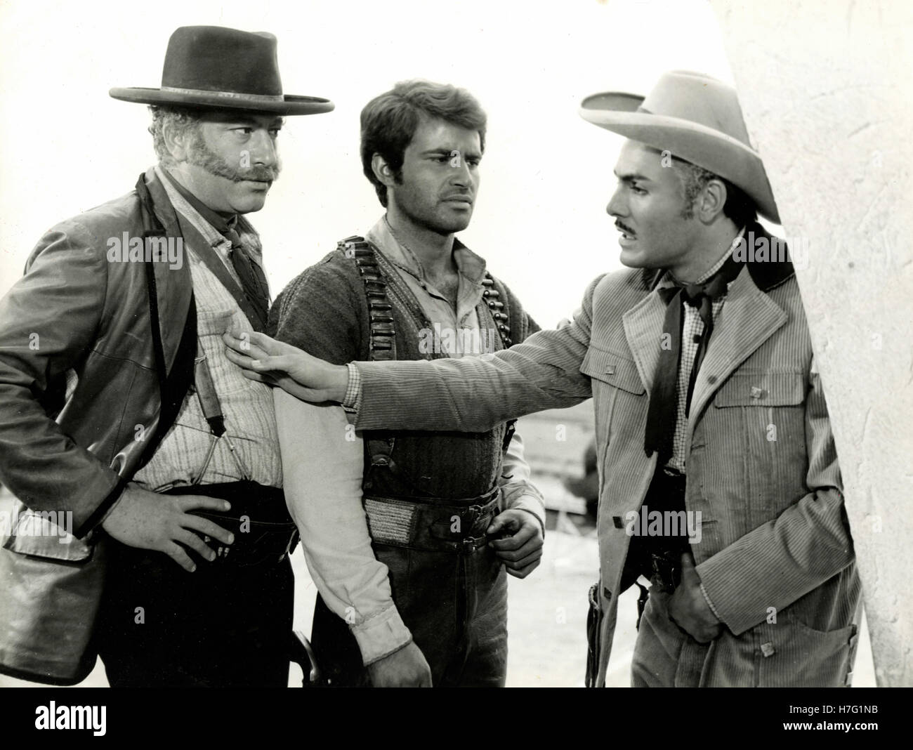Actors Frank Wolff, Antonio Sabato and John Saxon in the movie I tre che sconvolsero il west, Italy 1968 Stock Photo