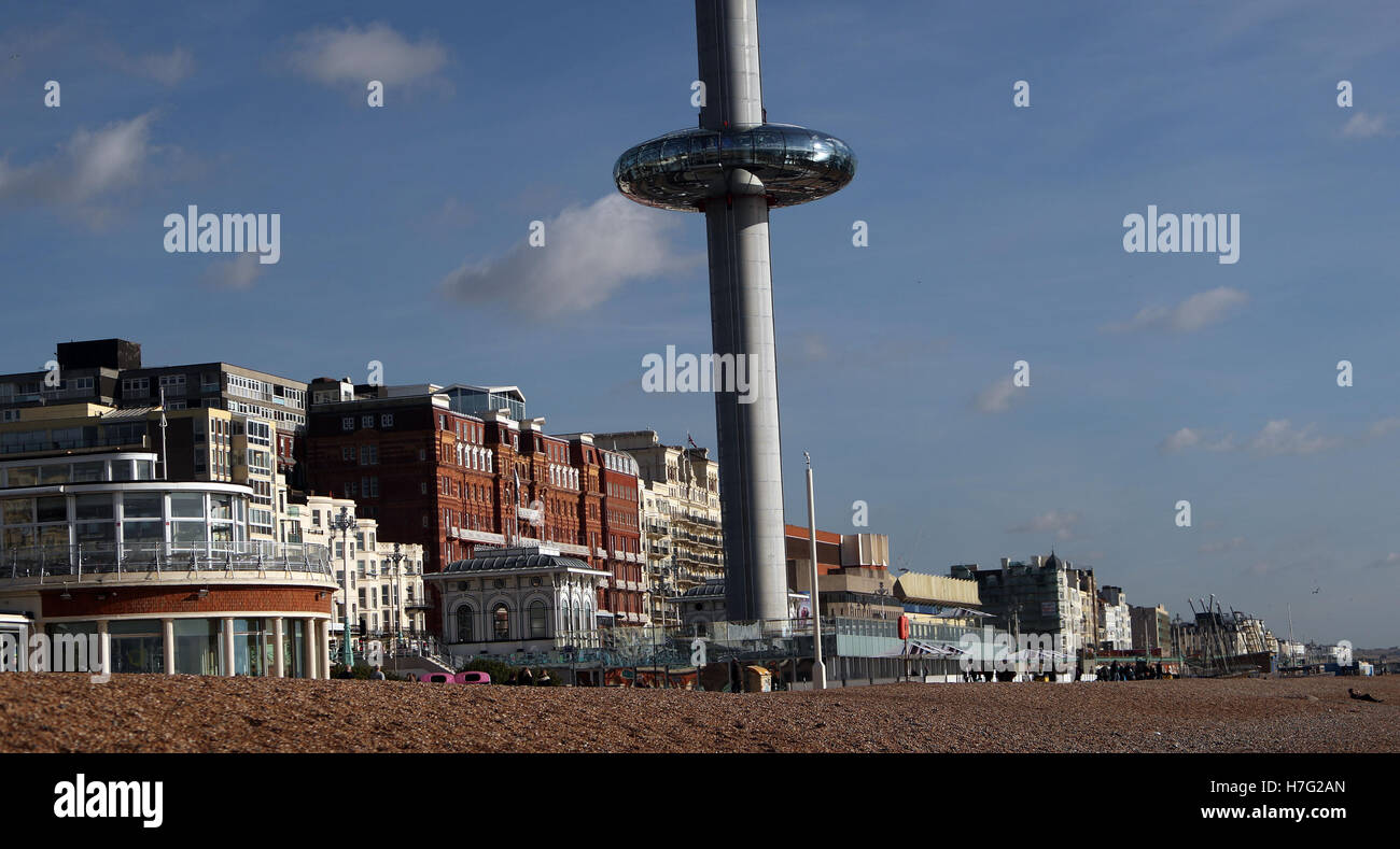 A photograph of British Airways i360 in  Brighton, Sussex shot using a ND filter.. Picture date: Wednesday November 2, 2016 Stock Photo