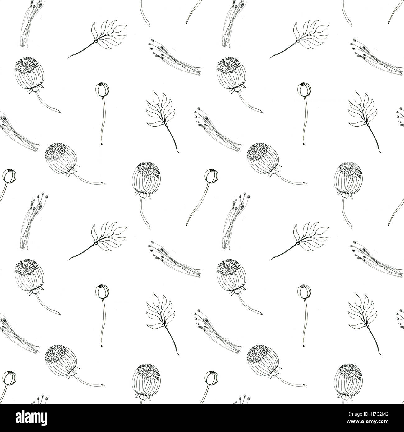 Seamless floral with abstract black and white flowers Stock Photo - Alamy