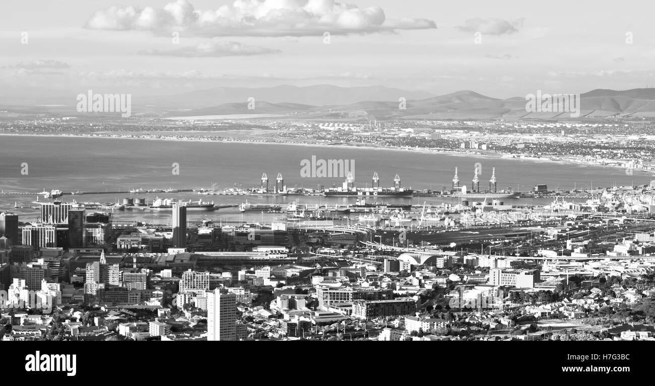 in south africa cape town city skyline from table mountain sky ocean and house Stock Photo