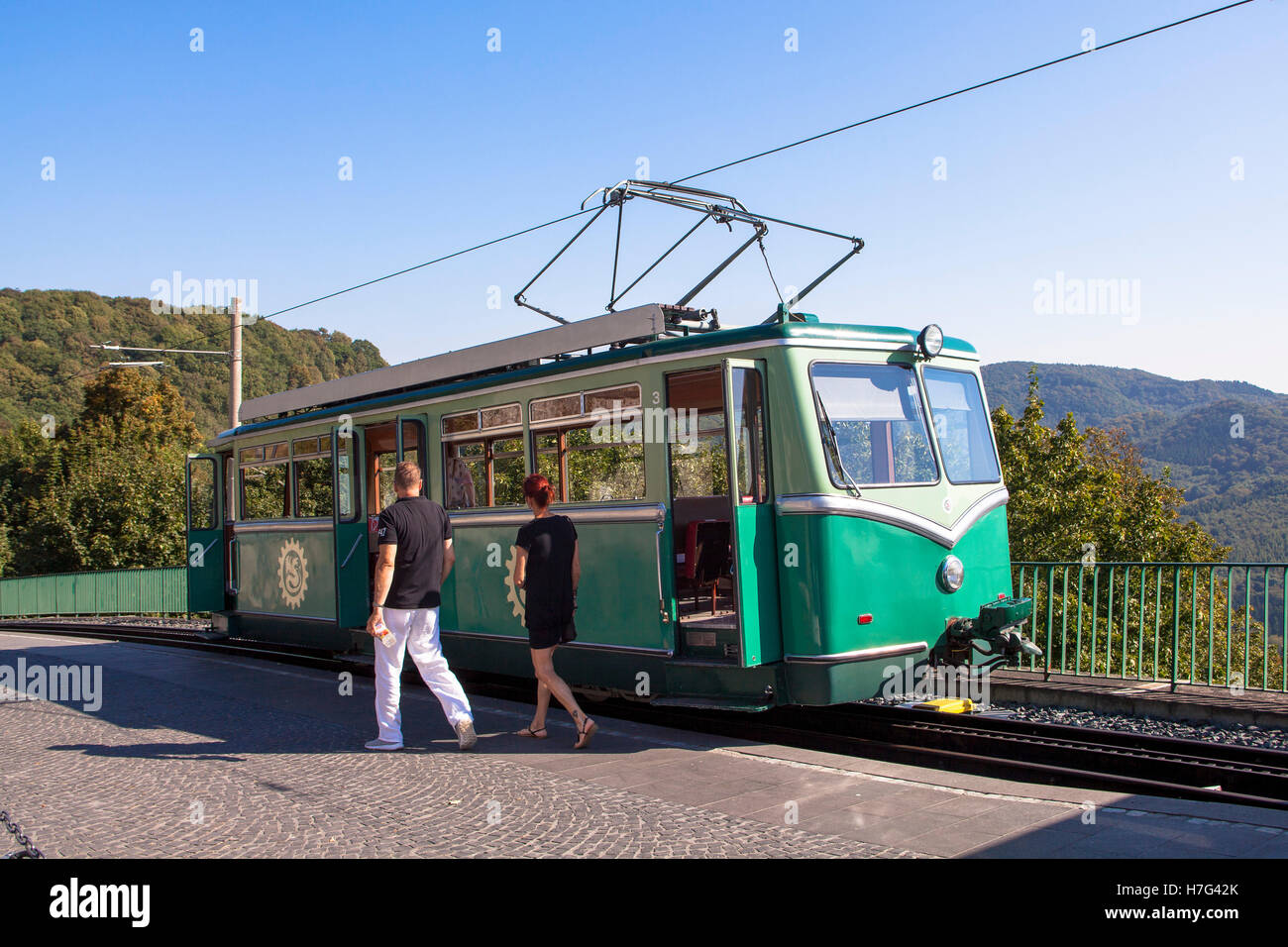 Germany, Siebengebirge, rack railway at the Drachenfels mountain, this rack railway is the oldest in Germany, since 1883. Stock Photo