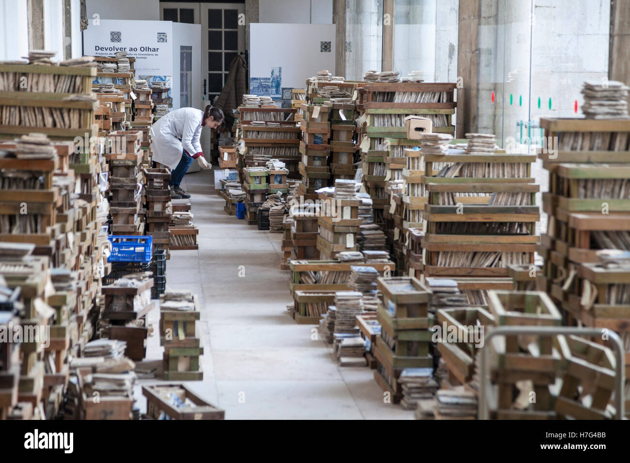 Tiles restoration and concervation in Museu Nacional do Azulejo, National Museum Azulejo in Lisbon ( Lisboa ), Portugal, Europe Stock Photo