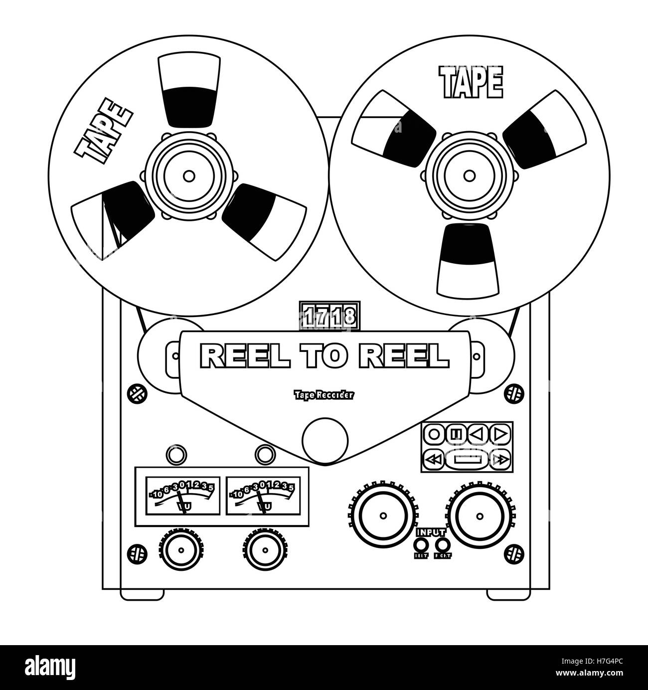 A typical reel to reel half inch stereo master tape recorder Stock