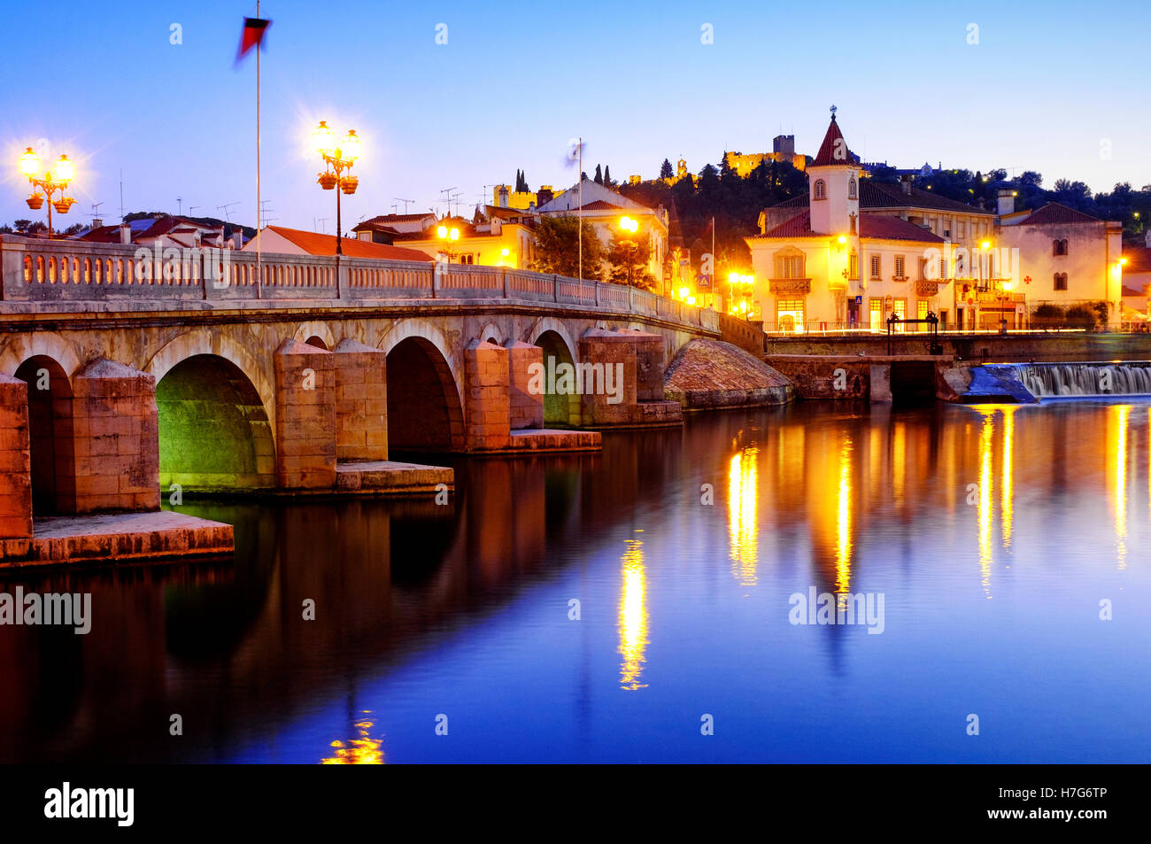View of Tomar and the river Nabao, Tomar, Portugal Stock Photo