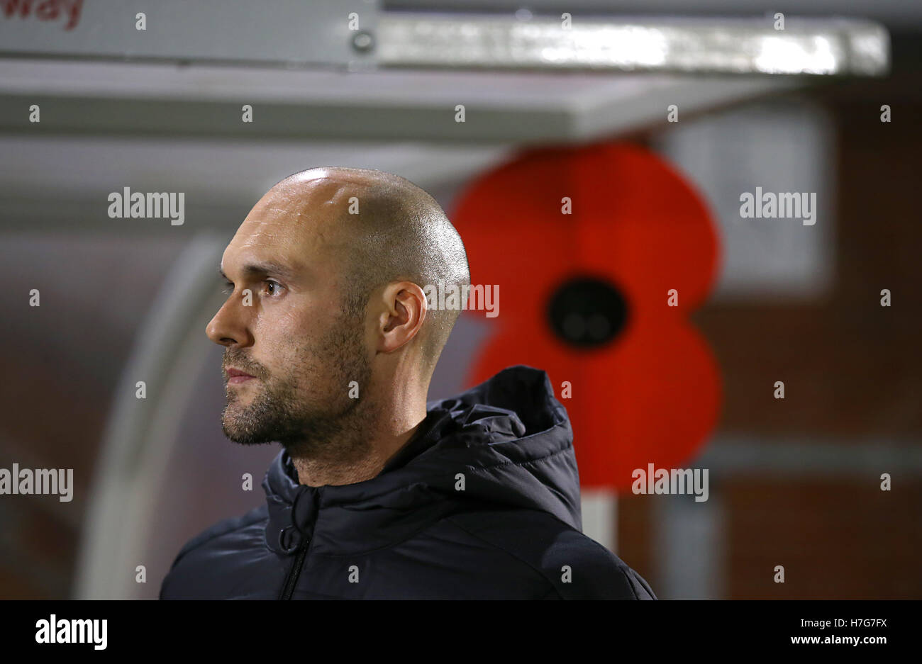 Swindon Town Manager Luke Williams during the Emirates FA Cup first round match at Silverlake Stadium, Eastleigh. Stock Photo