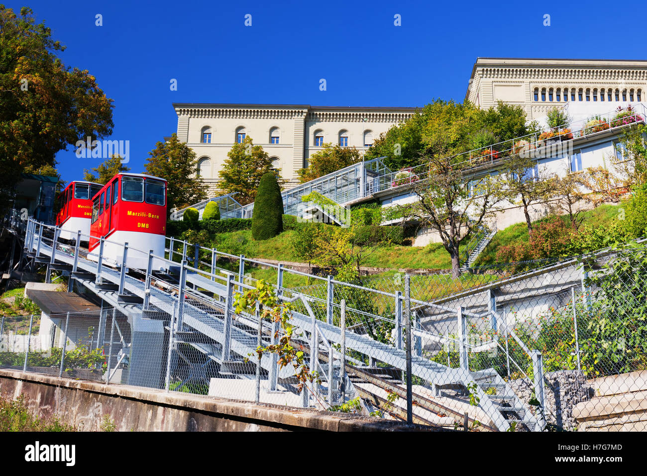Marzili Bern funicular in the old city center of Bern town.  Bern is capital of Switzerland Stock Photo