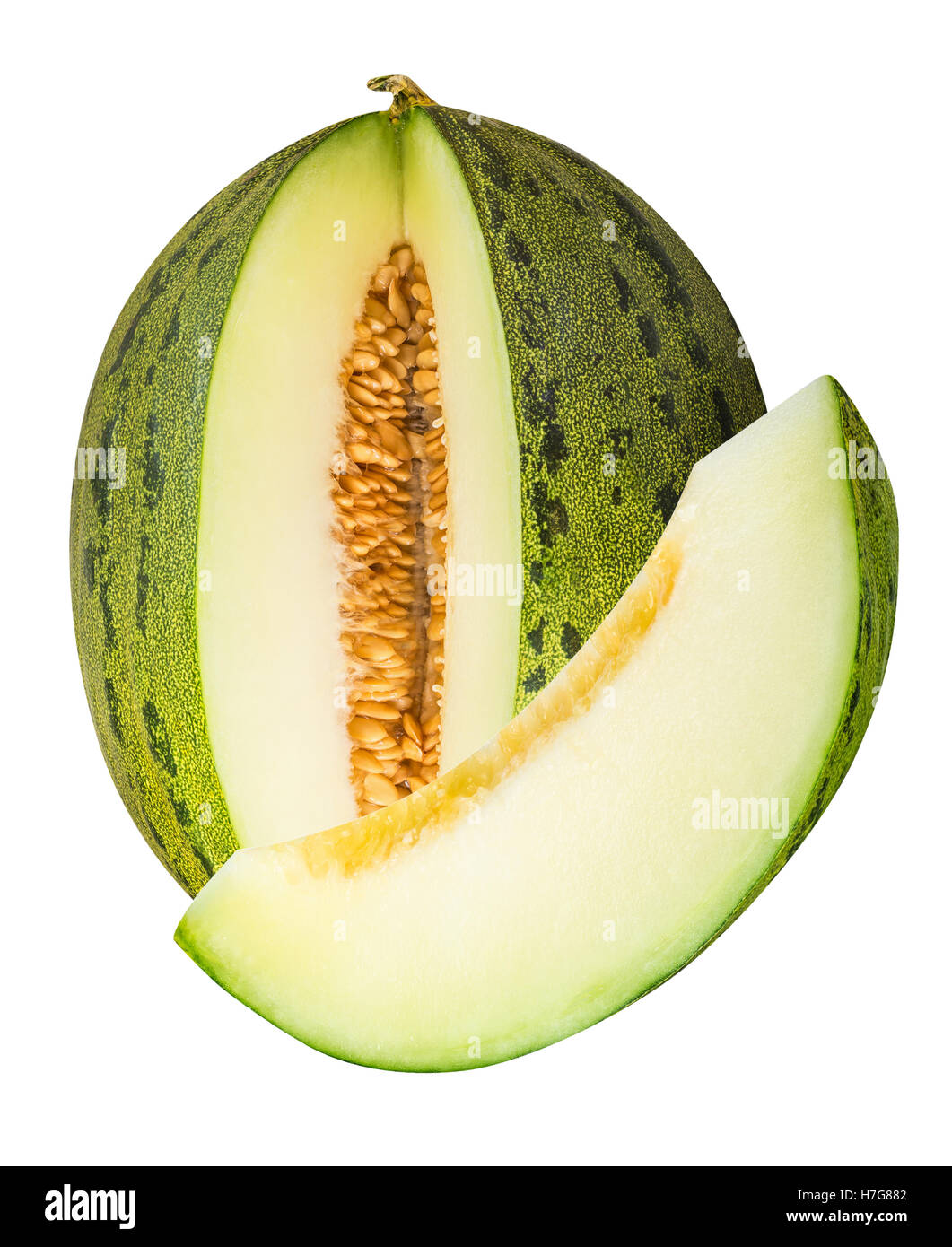 Group of green melons isolated on white background with clipping path