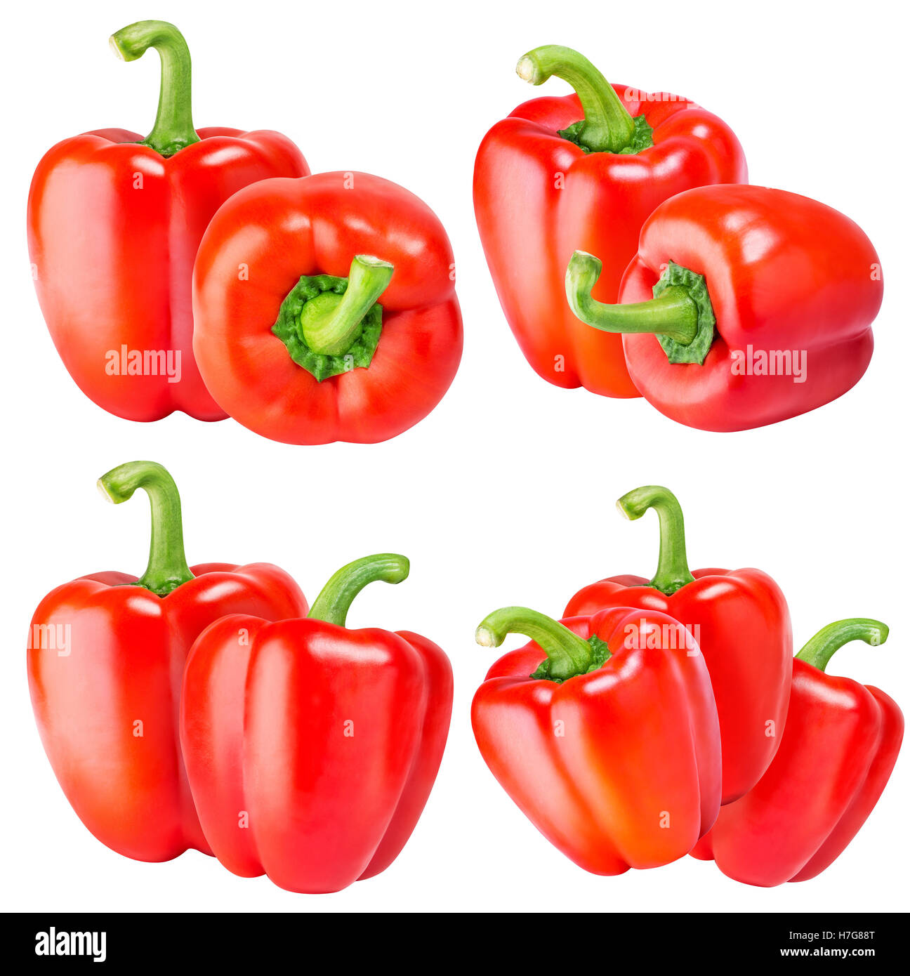 set of red sweet peppers isolated on white background with clipping ...