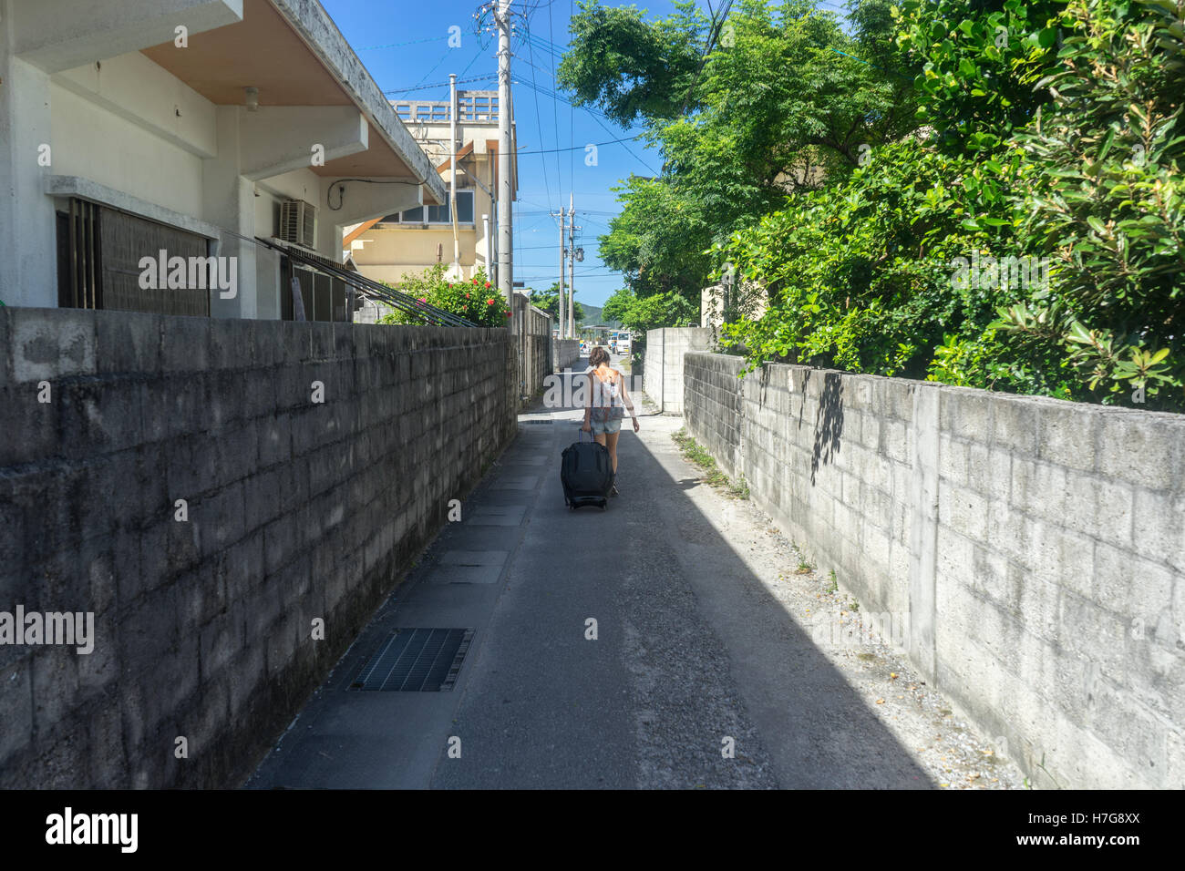 Tourist arriving onto Okinawa Islands, Japan Stock Photo