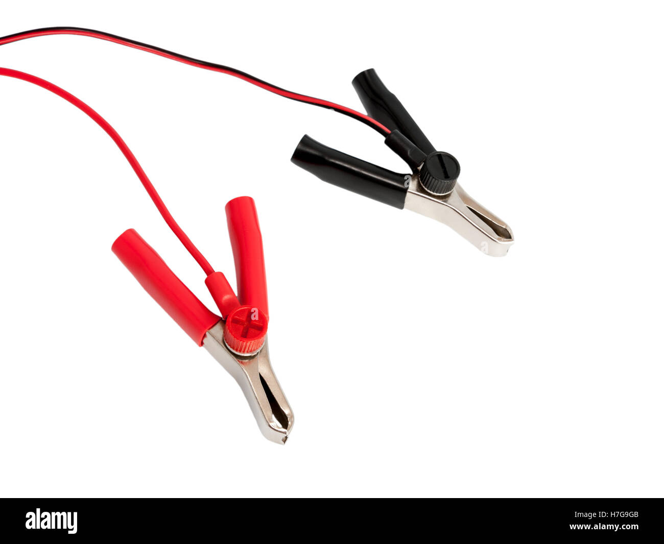 Red and black jumper cables isolated on white background Stock Photo