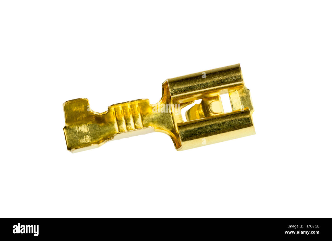 Electrical component bronze cable terminal connector isolated on a