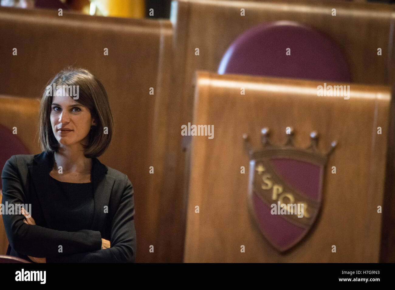 Rome, Italy. 04th Nov, 2016. Di Biase Michela during the extraordinary council of Rome Underground, convened in the courtroom Giulio Cesare the council session during which the TopClass have filed a motion to liquidate the company's Rome Metropolitan. The mayor Virginia Raggi: 'Delays and squandering huge money, not ricapitalizzeremo'. © Andrea Ronchini/Pacific Press/Alamy Live News Stock Photo