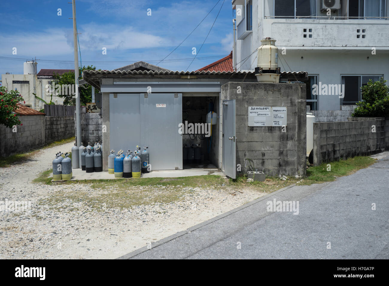 Dive shop, Okinawa Islands, Japan Stock Photo