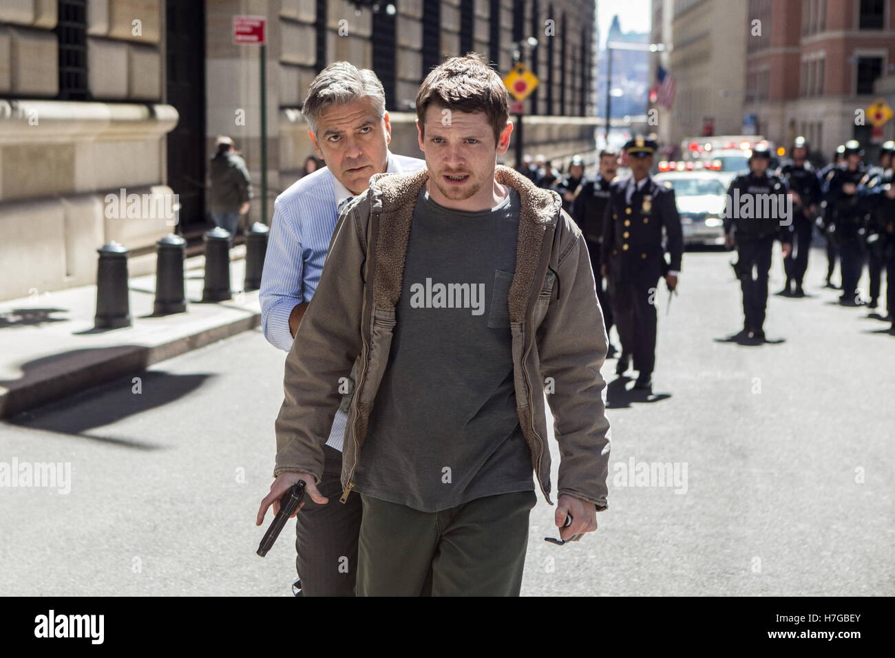 RELEASE DATE: May 13, 2016 TITLE: Money Monster STUDIO: TriStar Pictures DIRECTOR: Jodie Foster PLOT: Financial TV host Lee Gates and his producer Patty are put in an extreme situation when an irate investor takes over their studio PICTURED: George Clooney as Lee Gates, Jack O'Connell as Kyle Budwell (Credit: c TriStar Pictures/Entertainment Pictures/) Stock Photo