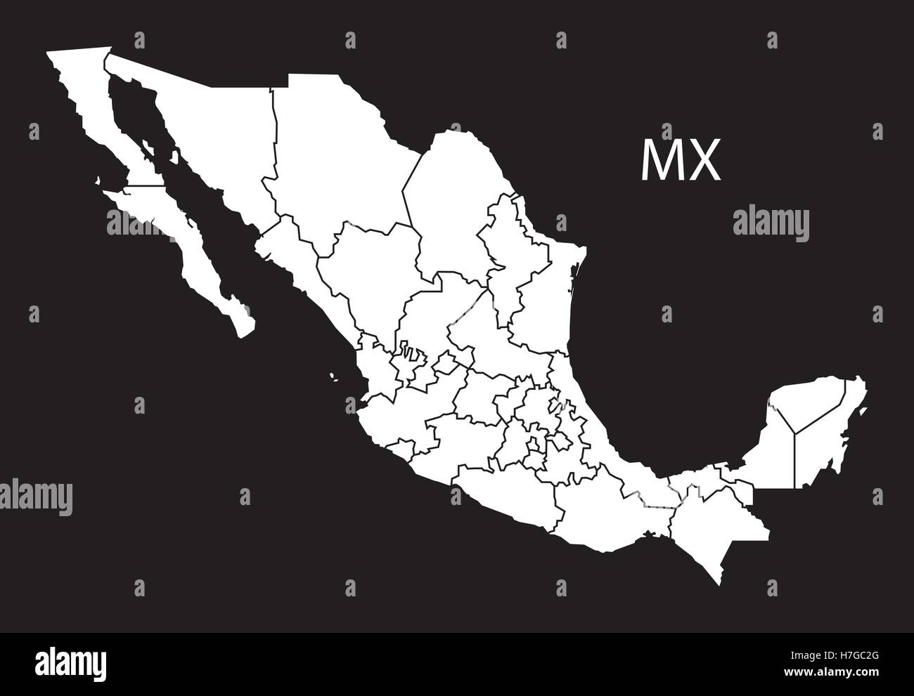 Mexico Map with federal states black white Stock Vector Image & Art - Alamy