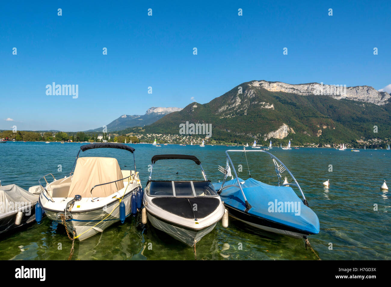 Boats on the lake of Annecy, HauteSavoie, France, Europe Stock Photo