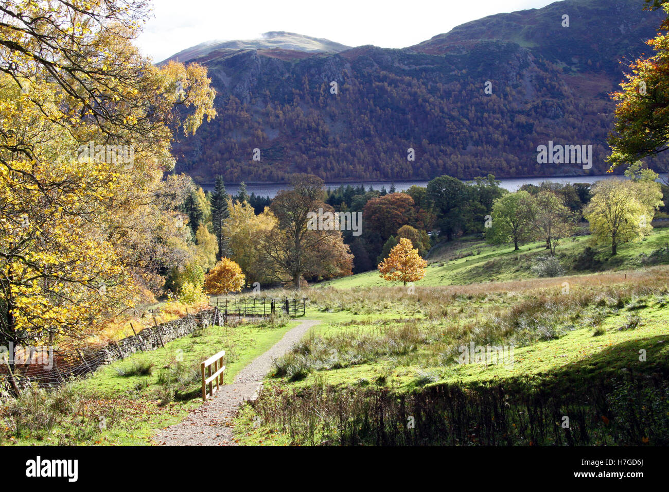 colourful autumn scene at Ullswater in The Lake District, Cumbria, UK Stock Photo