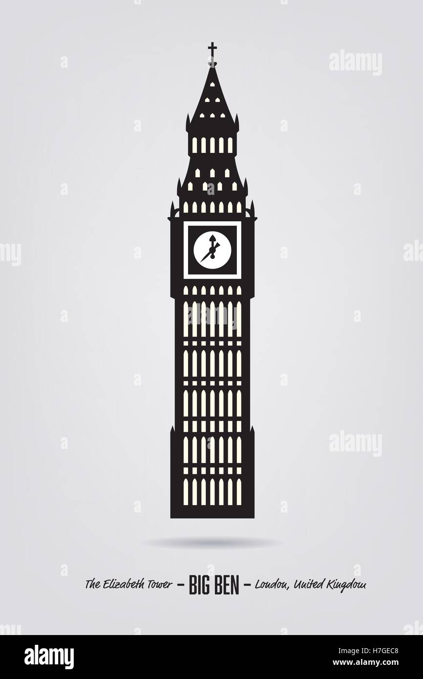 Vector Illustration of Big Ben, the Elizabeth Tower at London, United Kingdom Stock Vector