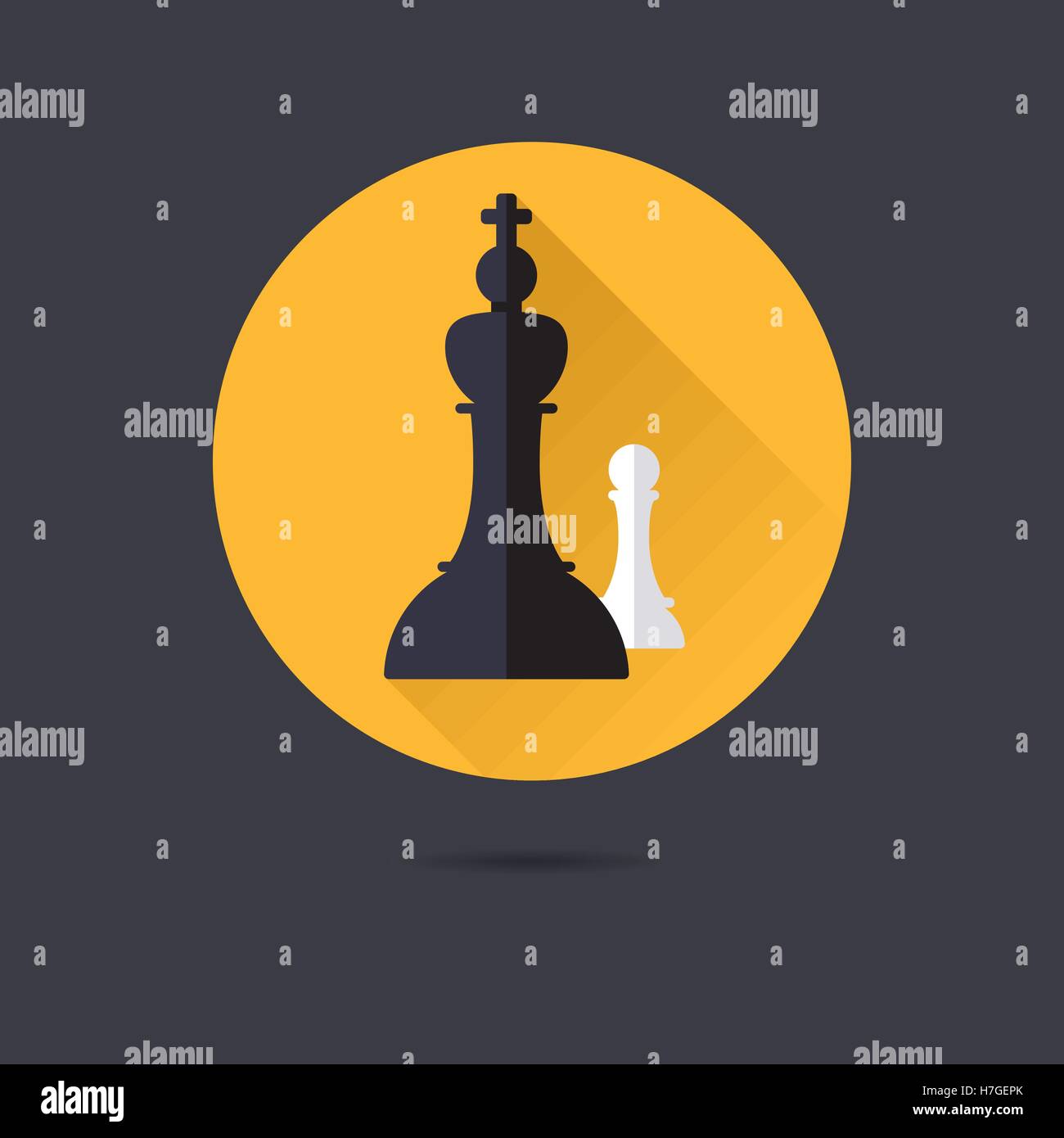 king and pawn chess pieces flat design long shadow vector icon Stock Vector