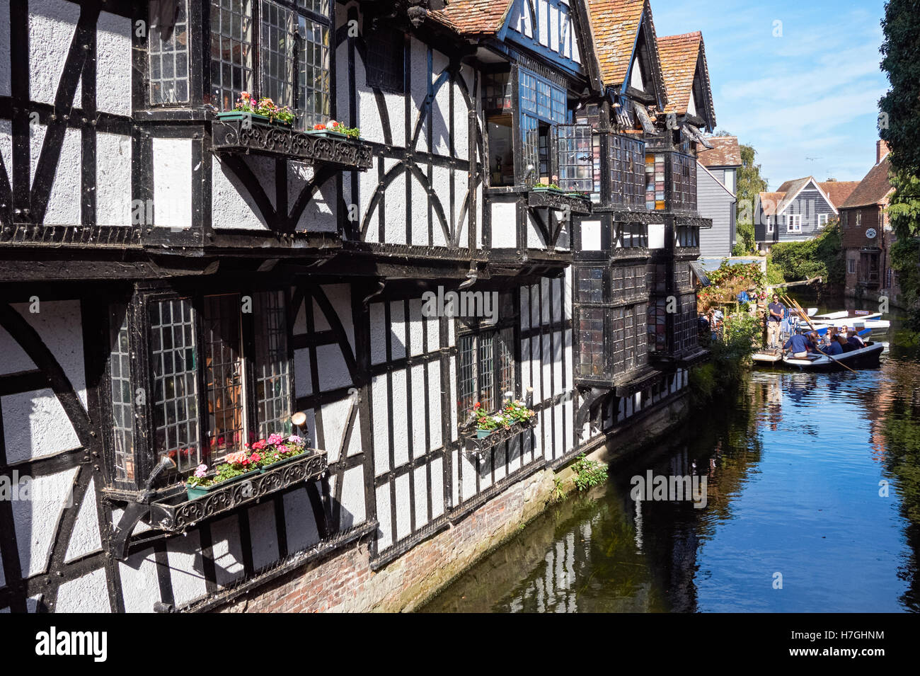 The Great Stour river and the Old Weavers House in Canterbury Kent England United Kingdom UK Stock Photo