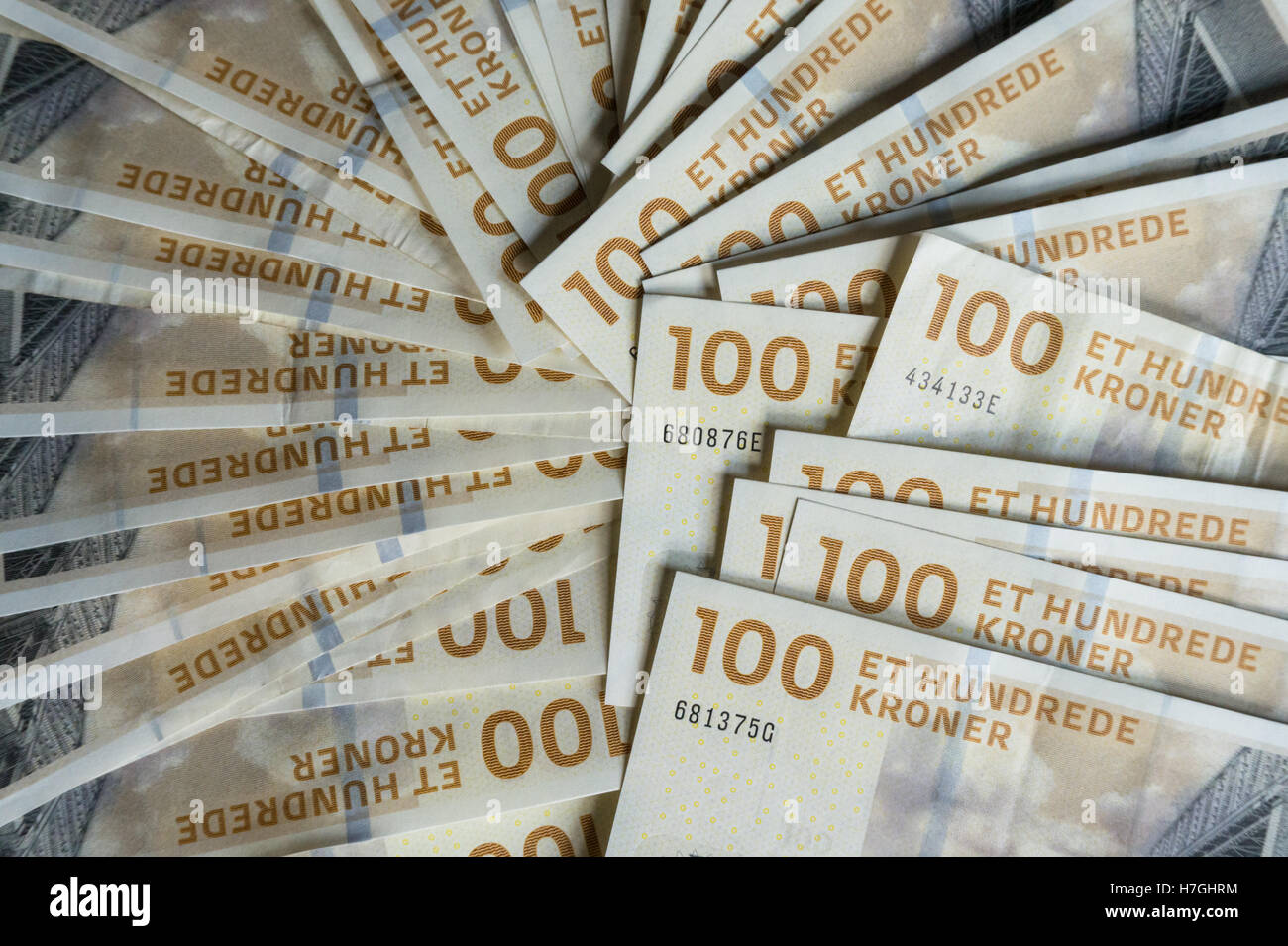 100 Danish Kroner banknotes, notes Stock Photo