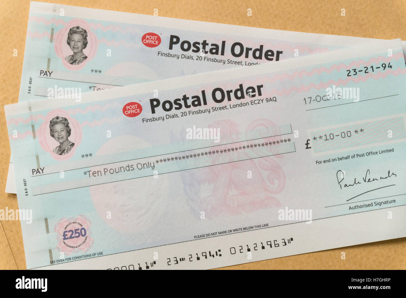 Royal Mail postal order Stock Photo