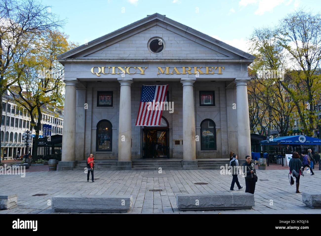 Quincy Market in Downtown Boston along the iconic Freedom Trail. Stock Photo