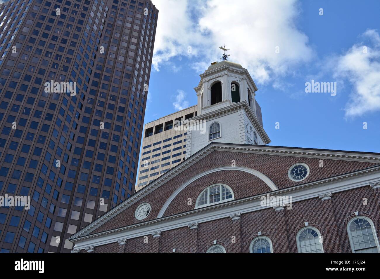 Faneuil Hall market along side Quincy Market and the Freedom Trail in downtown Boston, Massachusetts. Stock Photo