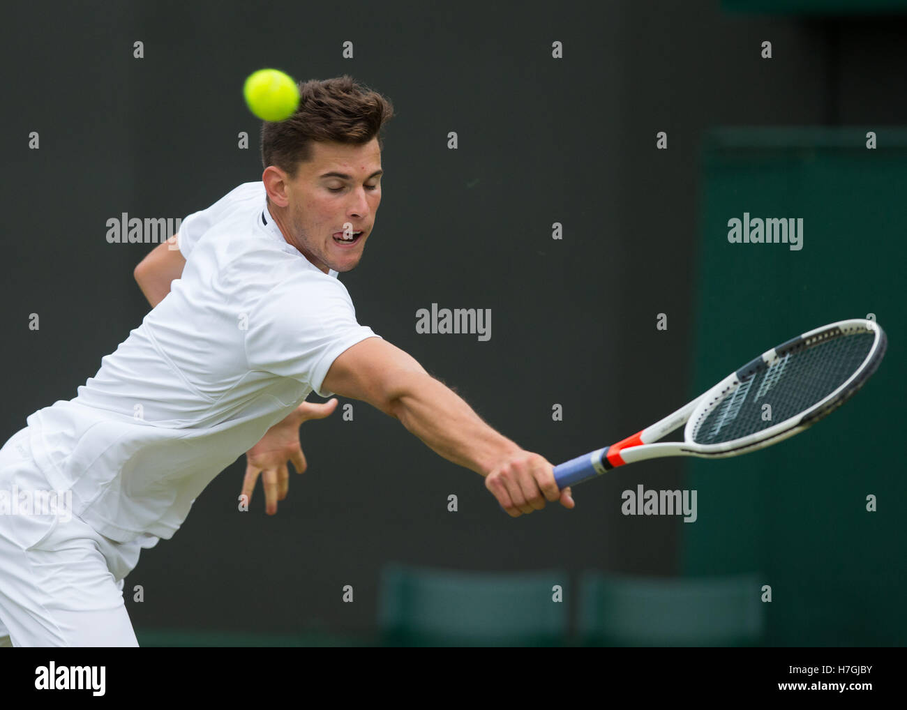 Dominic Thiem (AUT) in  action at Wimbledon 2016 Stock Photo