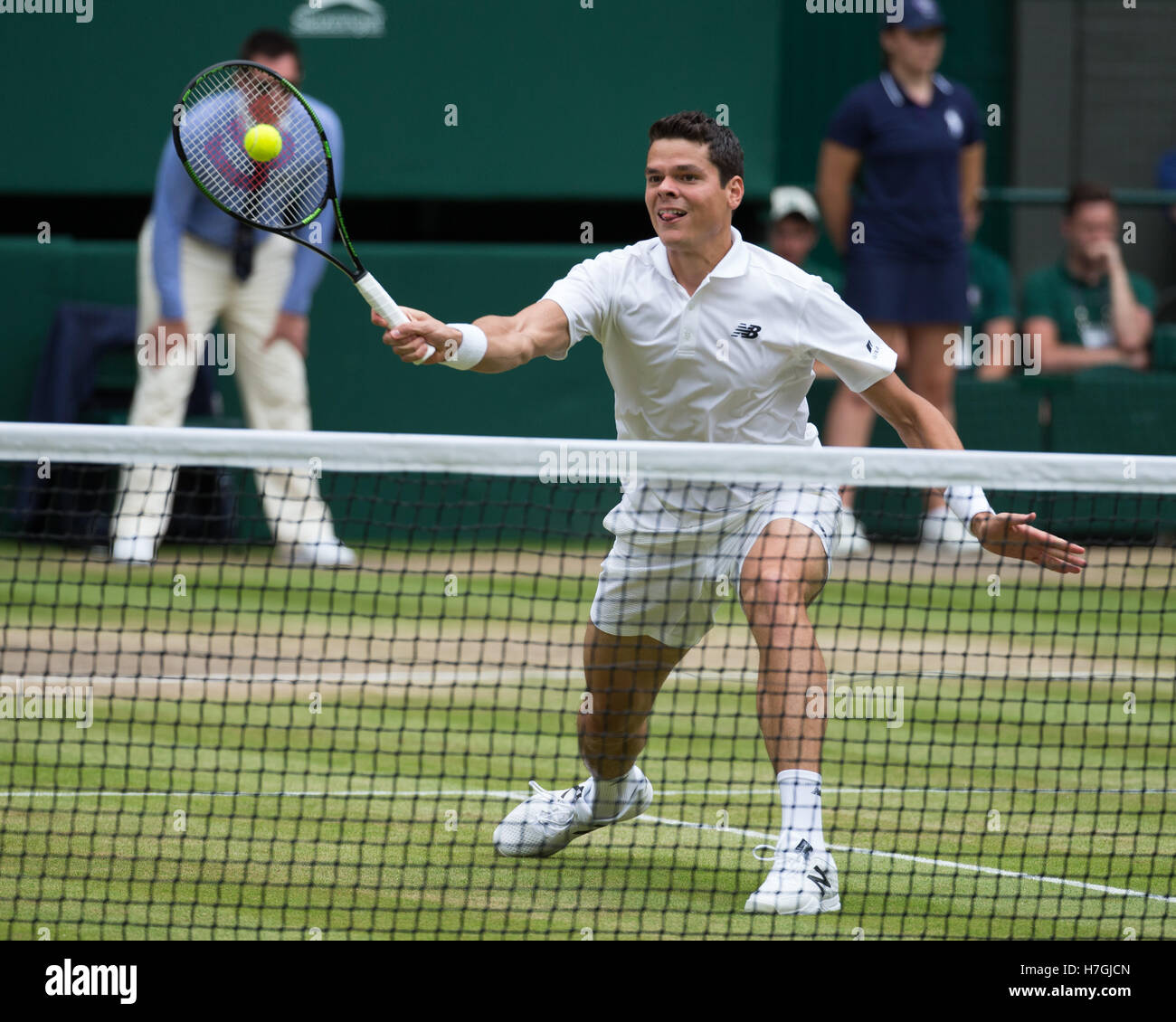 Milos Raonic (CAN) in action at Wimbledon 2016 Stock Photo