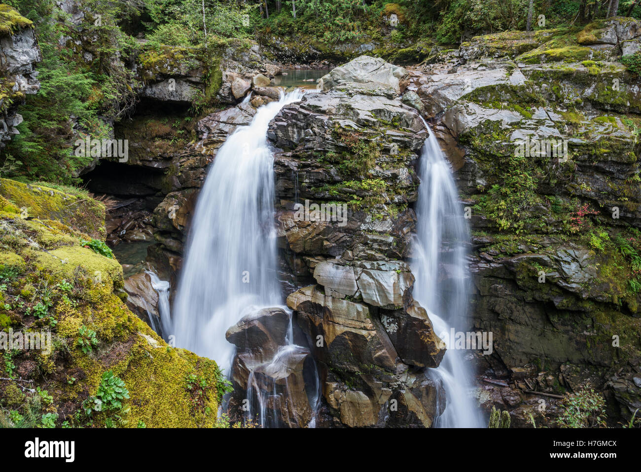 The Nooksack Falls, a beautiful waterfall in the Mt Baker Wildness area. Washington, USA. Stock Photo