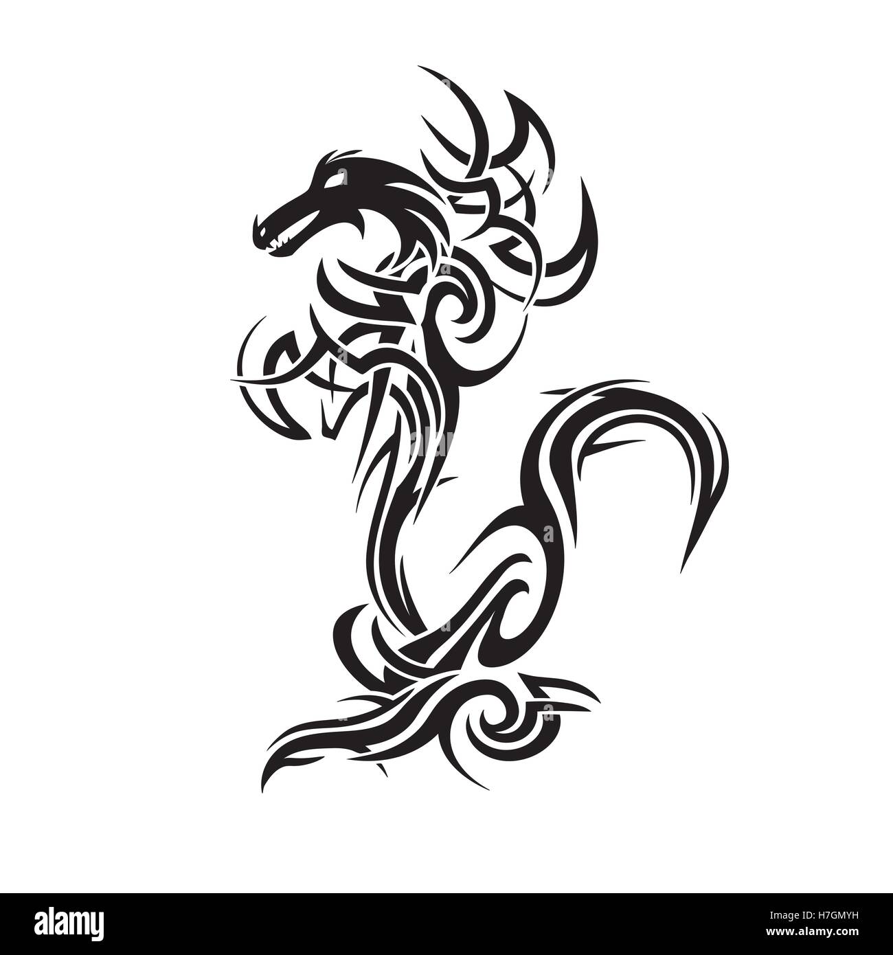 tribal dragon tattoo art vector illustration Stock Vector