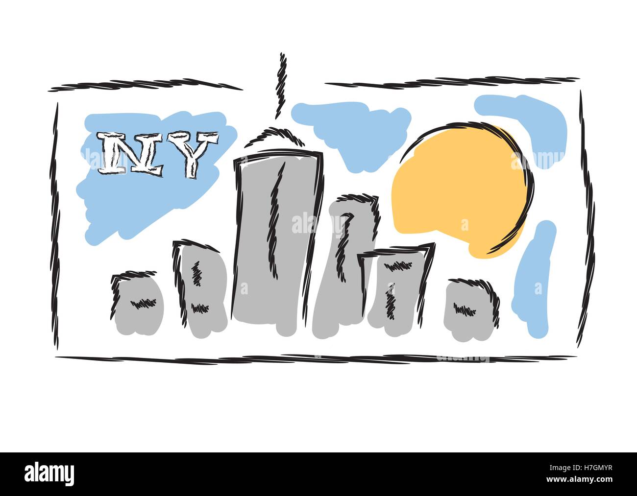 NY drawn cityscape symbol vector illustration Stock Vector